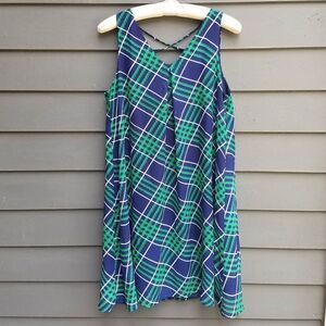 Charming Charlie C Navy Green Plaid Pop Over Dress Size Medium